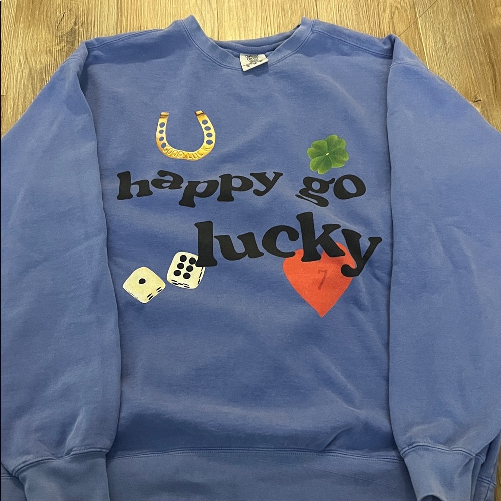 Kristen Jones “Happy go Lucky” Blue Sweatshirt